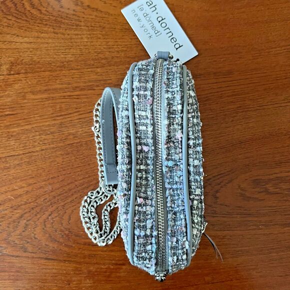 Crossbody Bag Ah-Dorned Taylor Tweed Grey White Pink NWT Camera Bag Chain - Picture 5 of 10